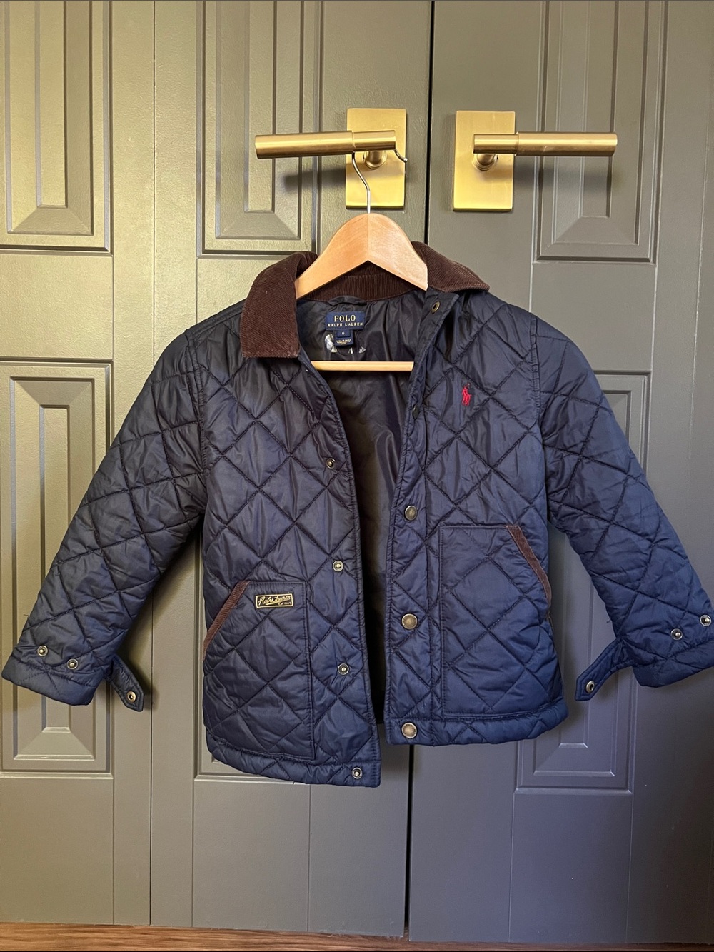 Polo by Ralph Lauren Navy Quilted Fall/Spring Jacket with Brown Corduroy Collar